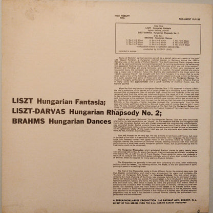 Franz Liszt, Johannes Brahms, Agnes Katona : Liszt Hungarian Rhapsody No.2, Hungarian Fantasia For Piano And Orchestra, Brahms Hungarian Dances (LP)