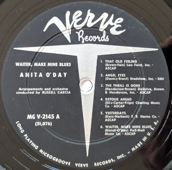 Anita O'Day : Waiter, Make Mine Blues (LP, Album, Mono)