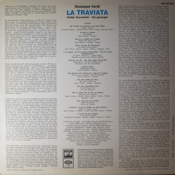 Giuseppe Verdi / Victoria De Los Angeles / Carlo Del Monte •  Mario Sereni / Coro Del Teatro Dell'Opera Di Roma Und Orchestra Del Teatro Dell'Opera Di Roma / Dirigent Tullio Serafin : La Traviata - Großer Querschnitt (LP)