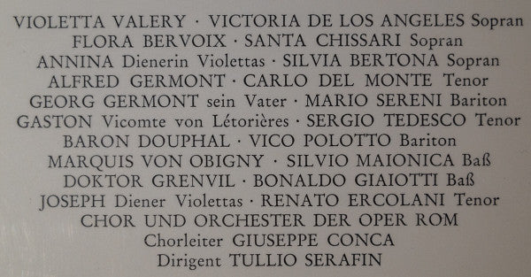 Giuseppe Verdi / Victoria De Los Angeles / Carlo Del Monte •  Mario Sereni / Coro Del Teatro Dell'Opera Di Roma Und Orchestra Del Teatro Dell'Opera Di Roma / Dirigent Tullio Serafin : La Traviata - Großer Querschnitt (LP)