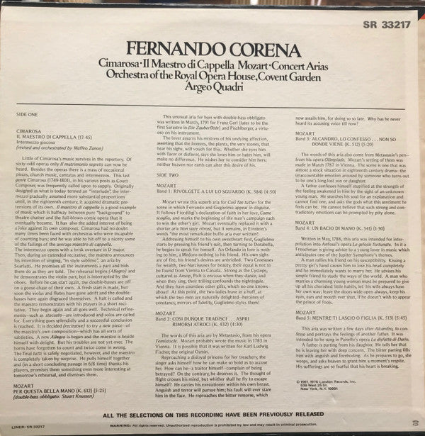 Fernando Corena, Wolfgang Amadeus Mozart, Domenico Cimarosa : Fernando Corena (LP, Comp, RE)