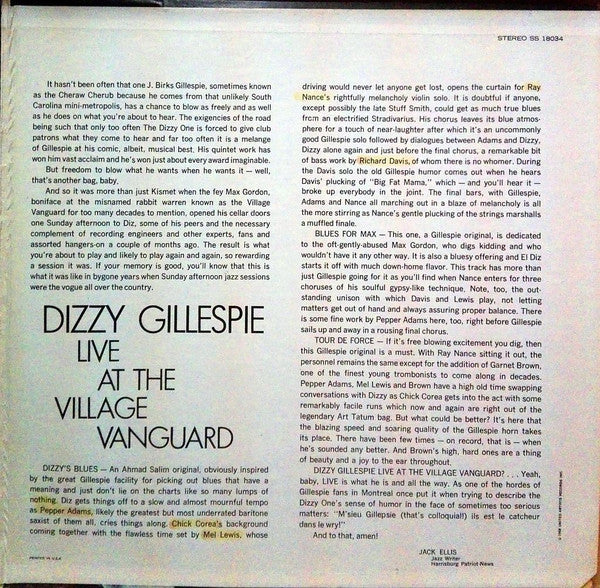 Dizzy Gillespie : Live At The Village Vanguard (LP, Album, RE, Gat)