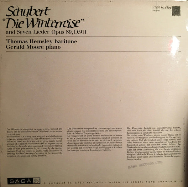 Thomas Hemsley, Gerald Moore : Schubert "Die Winterreise" (2xLP, Album)