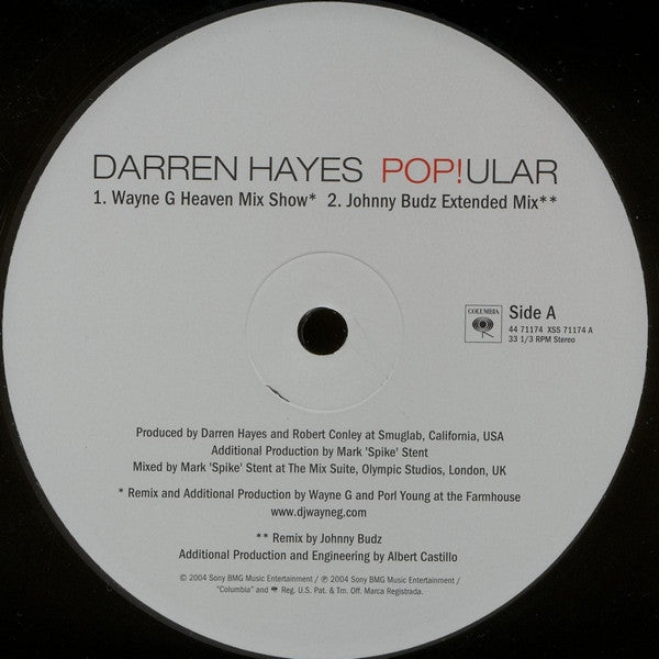 Darren Hayes : Pop!ular (12", Promo)