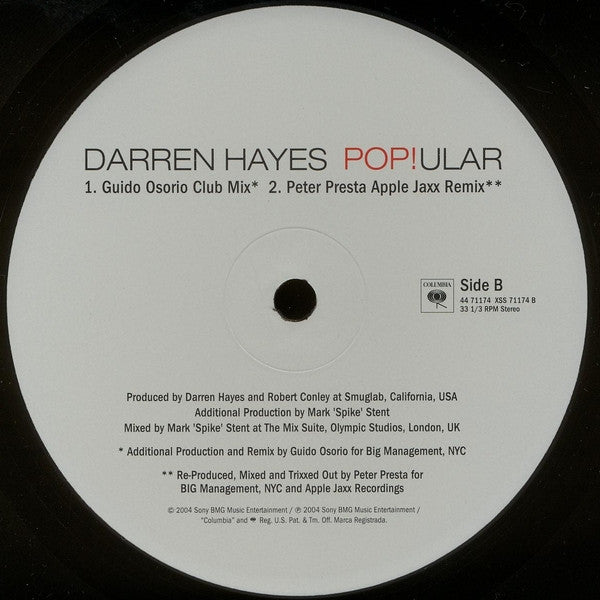 Darren Hayes : Pop!ular (12", Promo)