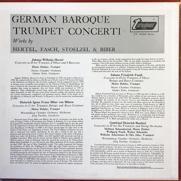 Johann Wilhelm Hertel, Johann Friedrich Fasch, Gottfried Heinrich Stölzel & Heinrich Ignaz Franz Biber : German Baroque Trumpet Concerti (LP)