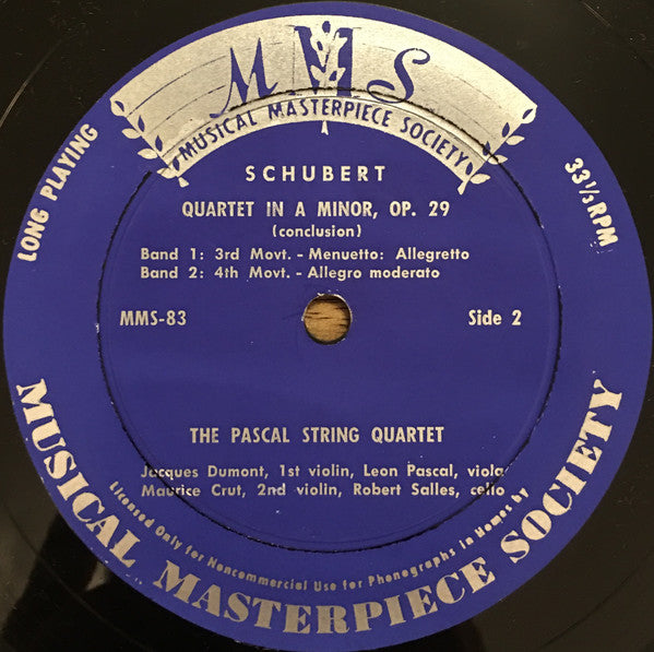 Franz Schubert - Quatuor Pascal : Quartet In A Minor Opus 29 (10", Mono)