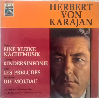 Herbert von Karajan, Wolfgang Amadeus Mozart, Joseph Haydn, Franz Liszt, Bedřich Smetana, Berliner Philharmoniker, Philharmonia Orchestra : Eine Kleine Nachtmusik / Kindersinfonie / Les Préludes / Die Moldau  (LP, Comp, Gol)