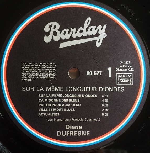 Diane Dufresne : Sur La Même Longueur D'ondes (LP, Album, RE)