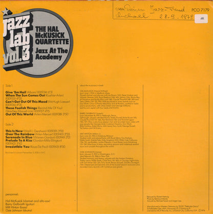 Hal McKusick Quartet : Jazz At The Academy  (LP, RE)