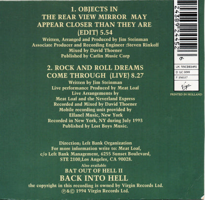 Meat Loaf : Objects In The Rear View Mirror May Appear Closer Than They Are (CD, Single)