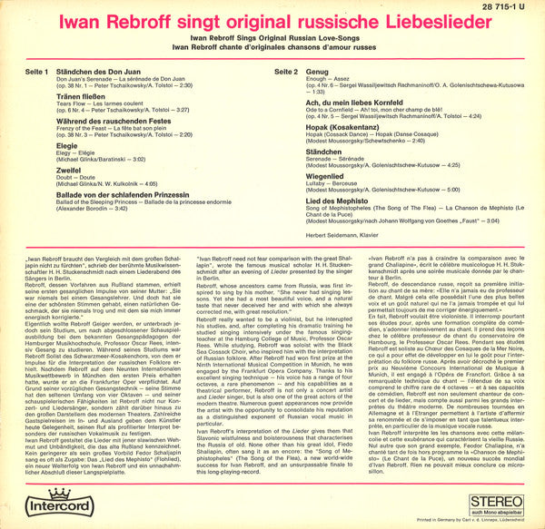 Ivan Rebroff : Original Russische Liebeslieder (LP, Album)