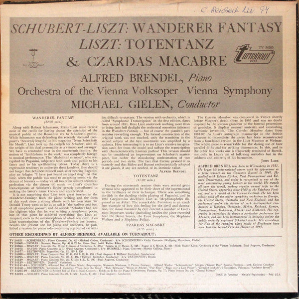 Franz Schubert - Franz Liszt, Alfred Brendel : Wanderer Fantasy / Totentanz / Csárdás Macabre (LP)