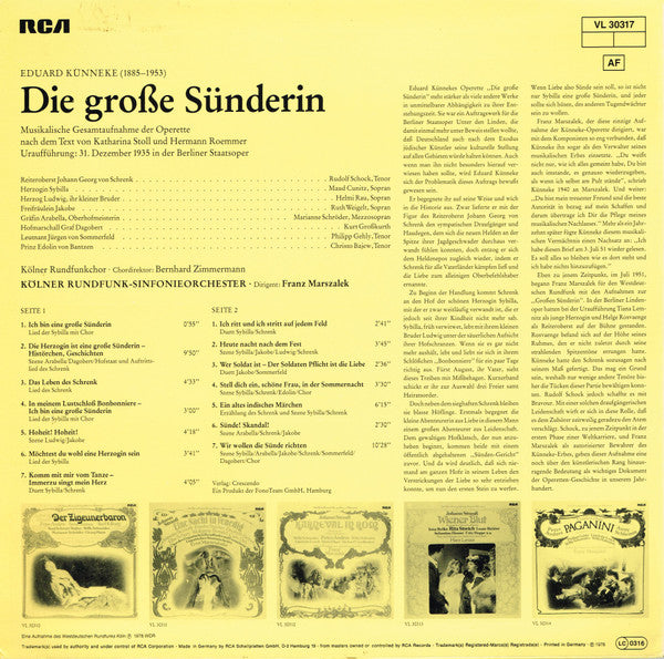 Eduard Künneke : Die Große Sünderin (LP)