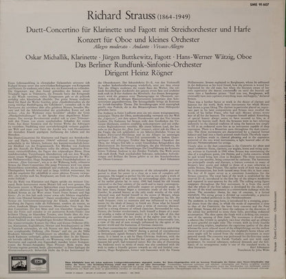 Richard Strauss, Oskar Michallik ∙ Jürgen Buttkewitz ∙ Hans-Werner Wätzig ∙ Rundfunk-Sinfonieorchester Berlin ∙ Heinz Rögner : Duett-Concertino Für Klarinette Und Fagott Mit Streichorchester Und Harfe / Konzert Für Oboe Und Kleines Orchester (LP)