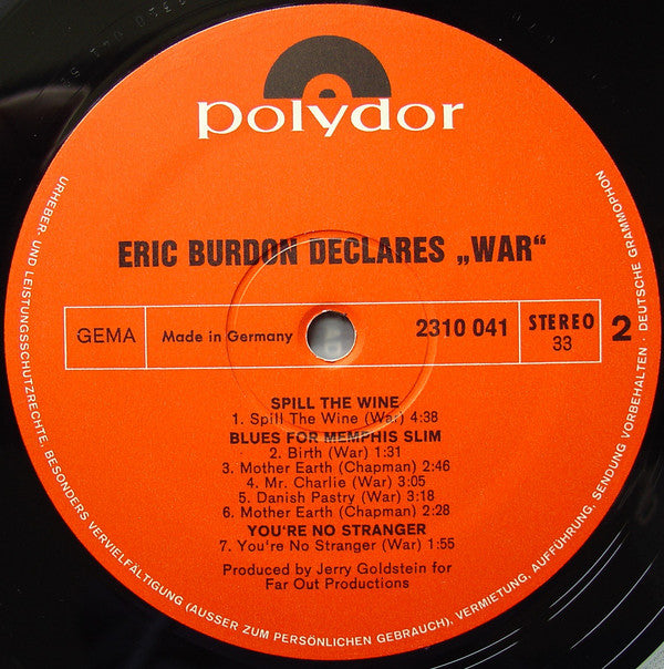 Eric Burdon & War : Eric Burdon Declares "War" (LP, Album)