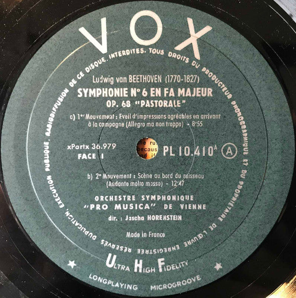 Ludwig van Beethoven, Vienna Pro Musica Orchestra, Jascha Horenstein : Symphonie No. 6 In F Op. 68 "Pastoral" / Overture In C Op. 124 "The Consecration Of The House" (Die Weihe Des Hauses) (LP, Clu)