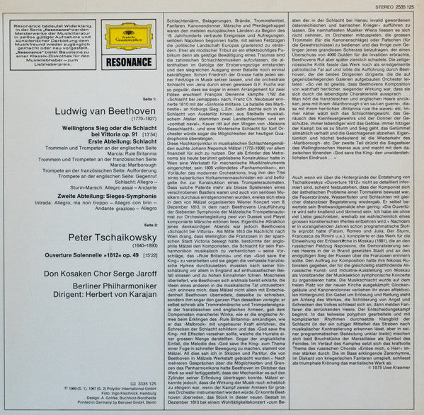 Ludwig van Beethoven, Pyotr Ilyich Tchaikovsky, Don Kosaken Chor Serge Jaroff, Berliner Philharmoniker, Herbert von Karajan : Wellingtons Sieg Oder Die Schlacht Bei Vittoria / Ouvertüre Solennelle »1812« (LP)