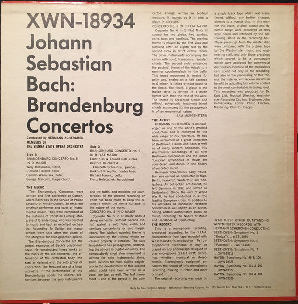 Hermann Scherchen, Johann Sebastian Bach : Scherchen Conducts The Bach Brandenburg Concertos Numbers: 5 & 6 (LP, Album, Mono)