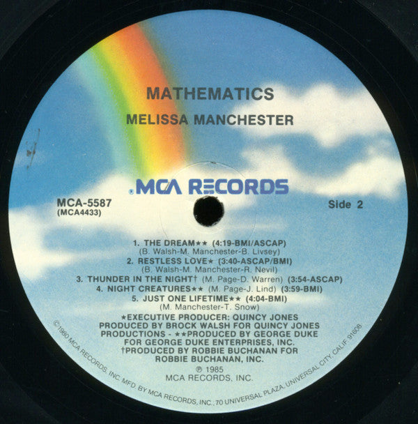 Melissa Manchester : Mathematics (LP, Album, Pin)