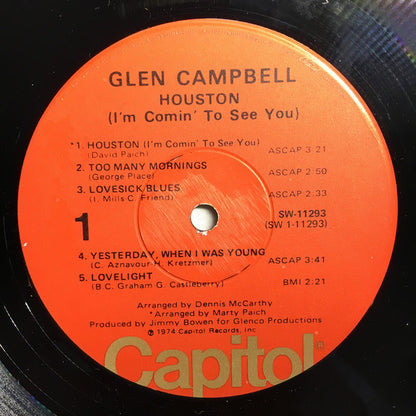 Glen Campbell : Houston (I'm Comin' To See You!) (LP, Album, Win)