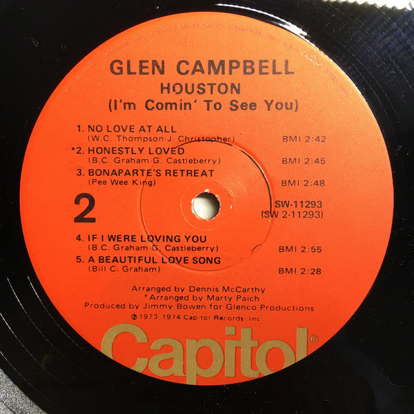 Glen Campbell : Houston (I'm Comin' To See You!) (LP, Album, Win)