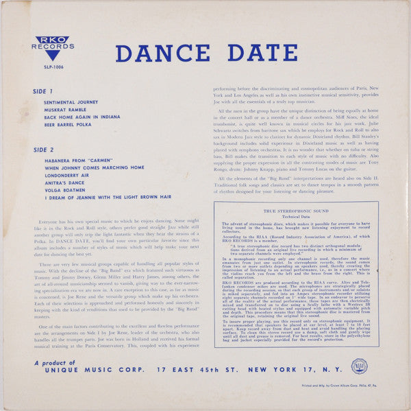 Joe Rene & Orchestra : Dance Date (LP, Album)