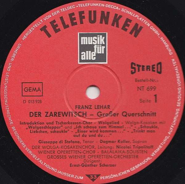 Franz Lehár, Giuseppe di Stefano, Dagmar Koller : Der Zarewitsch (LP, Album)