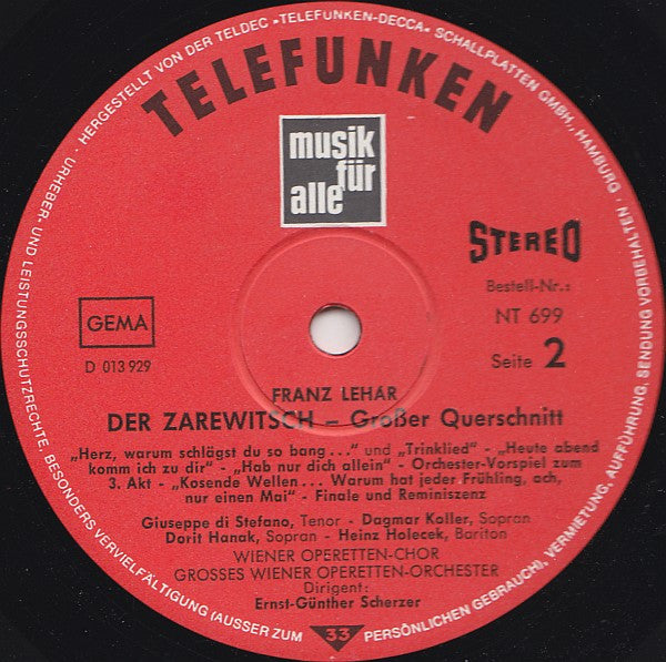 Franz Lehár, Giuseppe di Stefano, Dagmar Koller : Der Zarewitsch (LP, Album)