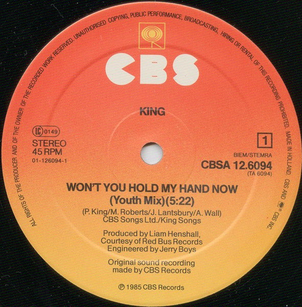 King : Won't You Hold My Hand Now (Youth Mix) (12", Maxi)