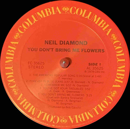 Neil Diamond : You Don't Bring Me Flowers (LP, Album, RE, Car)