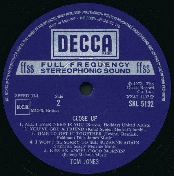 Tom Jones : Close Up (LP, Album, RP)