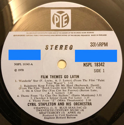 Cyril Stapleton And His Orchestra : Film Themes Go Latin (LP, Album, Lab)