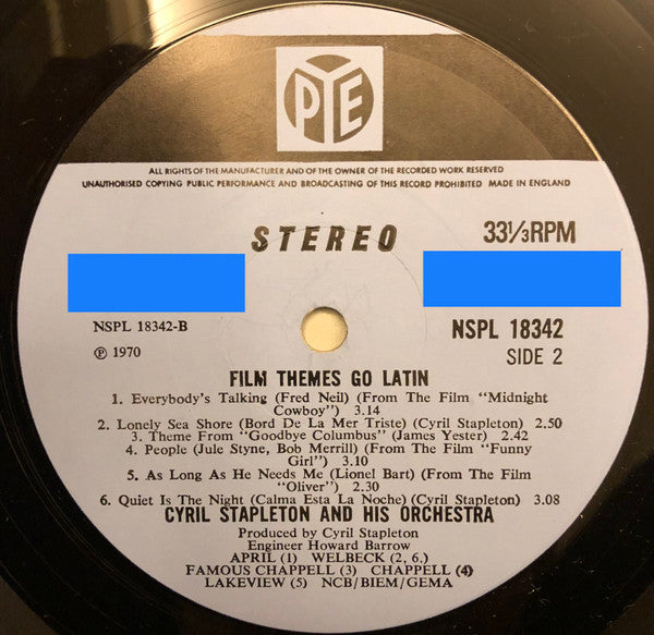 Cyril Stapleton And His Orchestra : Film Themes Go Latin (LP, Album, Lab)