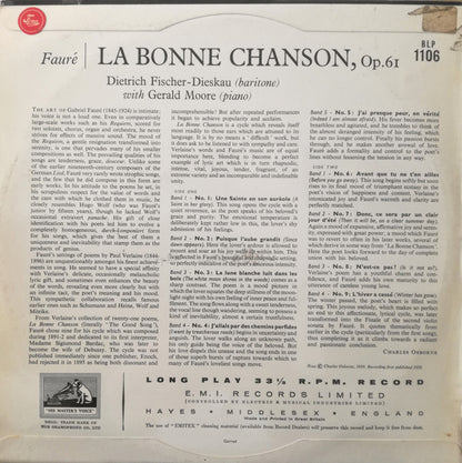 Gabriel Fauré, Dietrich Fischer-Dieskau, Gerald Moore : La Bonne Chanson (10", MiniAlbum, Mono)