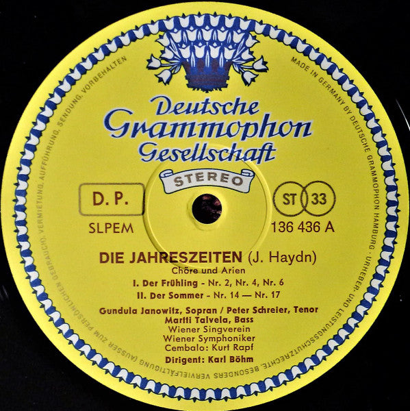 Joseph Haydn - Gundula Janowitz • Peter Schreier • Martti Talvela, Wiener Singverein • Wiener Symphoniker • Karl Böhm : »Die Jahreszeiten« (Chöre Und Arien) (LP)