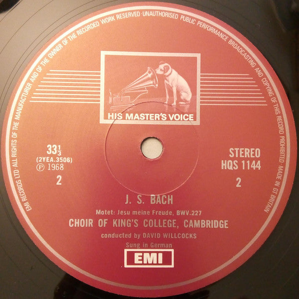 Johann Sebastian Bach, The King's College Choir Of Cambridge, David Willcocks : Motets (LP, RP)