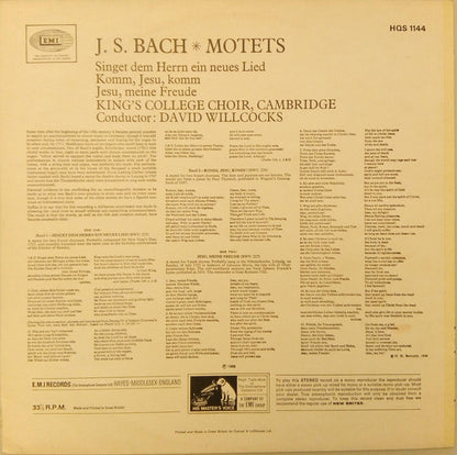 Johann Sebastian Bach, The King's College Choir Of Cambridge, David Willcocks : Motets (LP, RP)