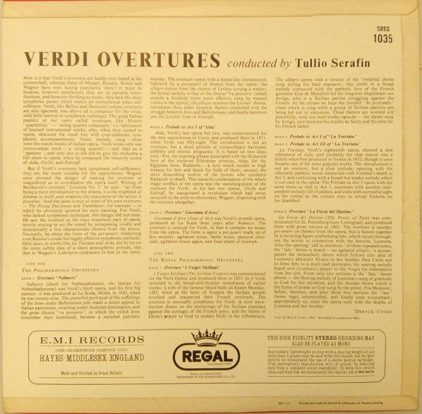 Tullio Serafin Conducting Philharmonia Orchestra & The Royal Philharmonic Orchestra : Verdi Overtures (LP)