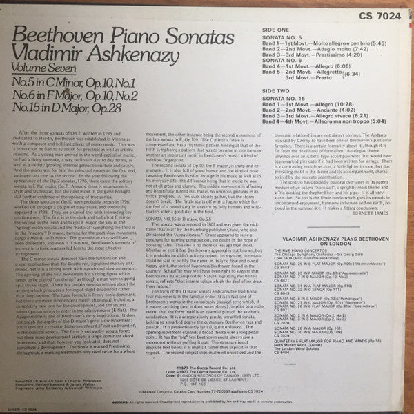 Ludwig van Beethoven, Vladimir Ashkenazy : Beethoven Piano Sonatas - Volume 7 (LP, Album)