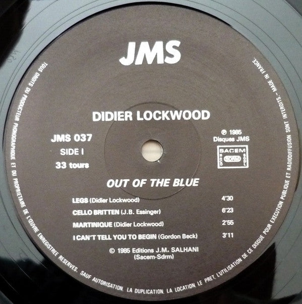 Didier Lockwood : Out Of The Blue (LP, Album, RP)