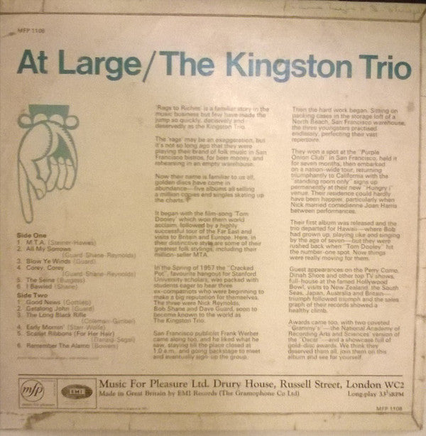 Kingston Trio : At Large (LP, Album, Mono, RE, Pur)