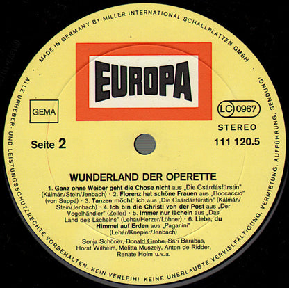 Various : Wunderland Der Operette (LP, Comp)