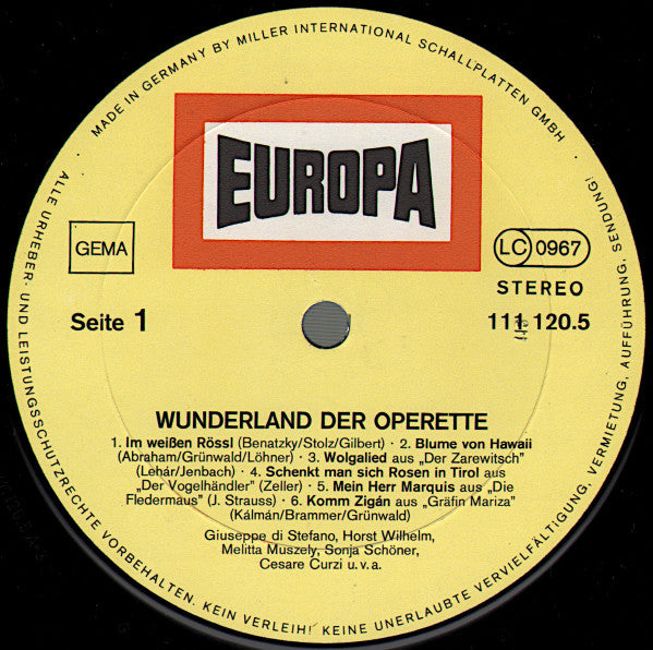 Various : Wunderland Der Operette (LP, Comp)