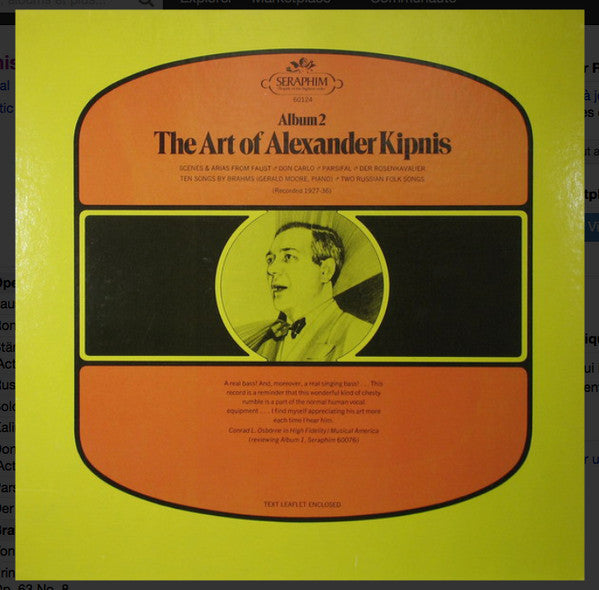 Alexander Kipnis : The Art Of Alexander Kipnis Album 2 (LP, Comp, Mono, #2)