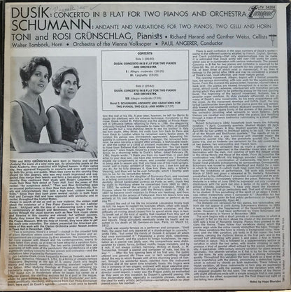 Jan Ladislav Dusík, Robert Schumann, Toni Grünschlag And Rosi Grünschlag : Concerto In B Flat For 2 Pianos & Orchestra / Andante & Variations For 2 Pianos, 2 Cellos (LP)