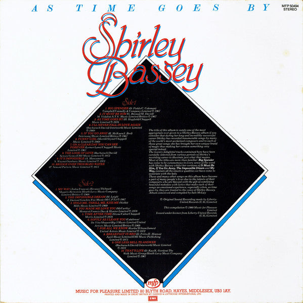 Shirley Bassey : As Time Goes By (LP, Album, Comp, RP)