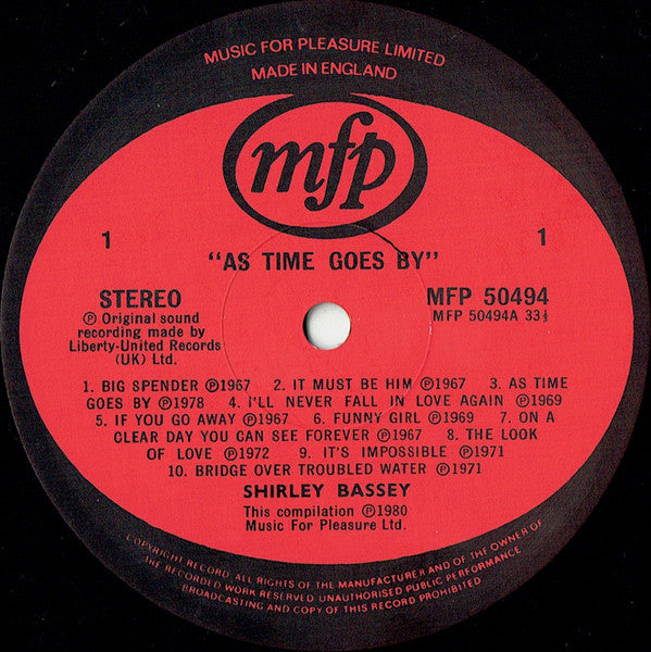 Shirley Bassey : As Time Goes By (LP, Album, Comp, RP)