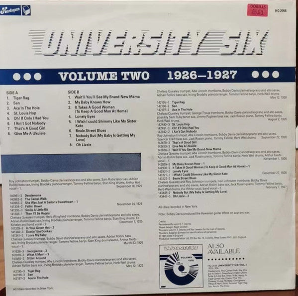 University Six : Volume two The Complete Sessions 1926-1927 (LP, Comp)