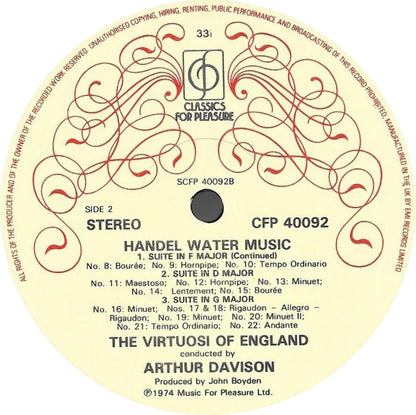 Georg Friedrich Händel, The Virtuosi Of England Conducted By Arthur Davison : Water Music (Complete) (LP)